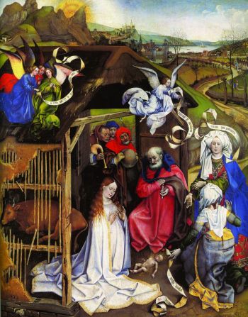 Robert Campin: Jézus születése.  Dijon, Musée des Beaux-Arts 